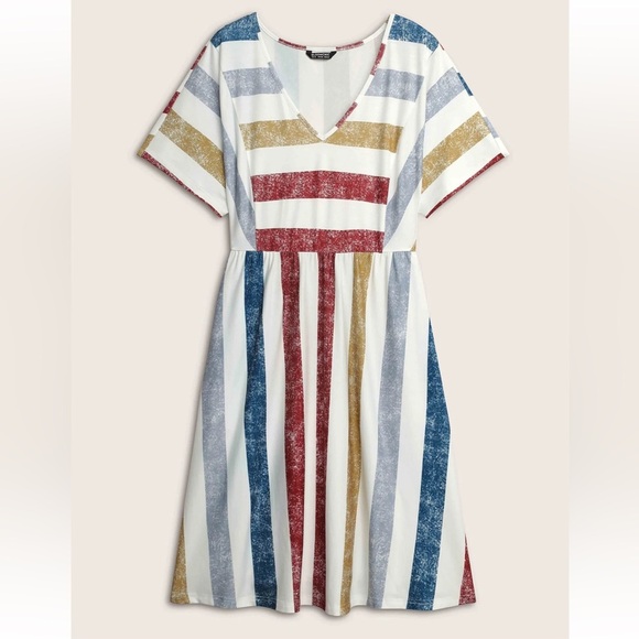 BloomChic Plus Size 6XL Color Striped Pocket Batwing Sleeve Dress us30 - Picture 6 of 7